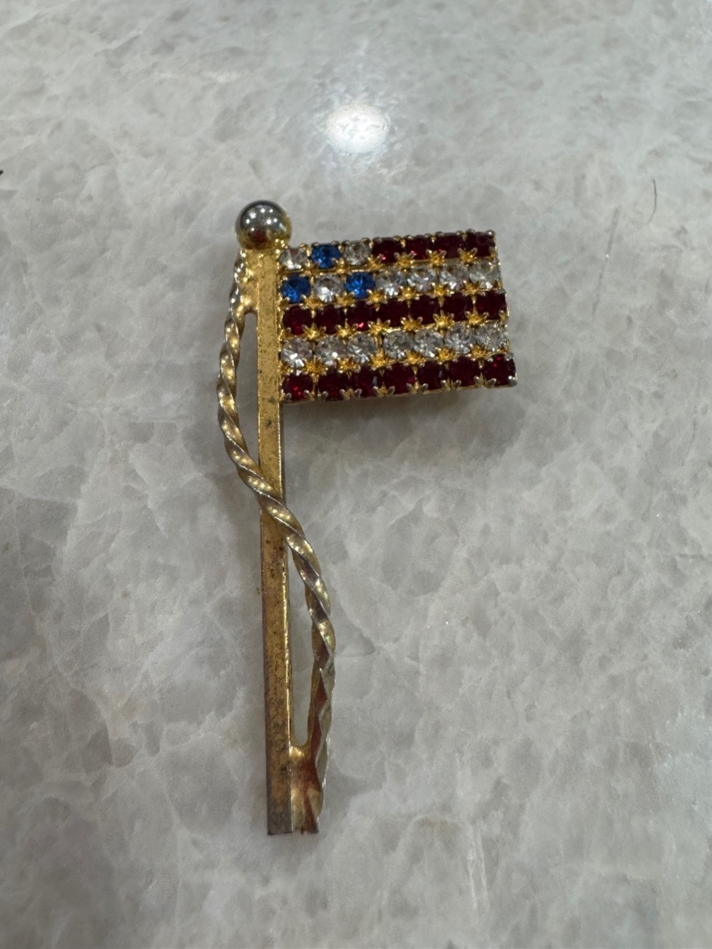 Vintage American Flag Rhinestone Pin Brooch
